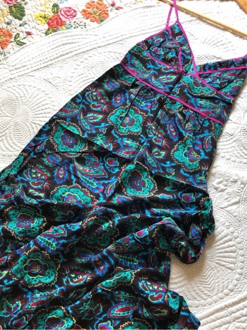 Rachel Roy Vibrant Teal & Purple Paisley Maxi Dress